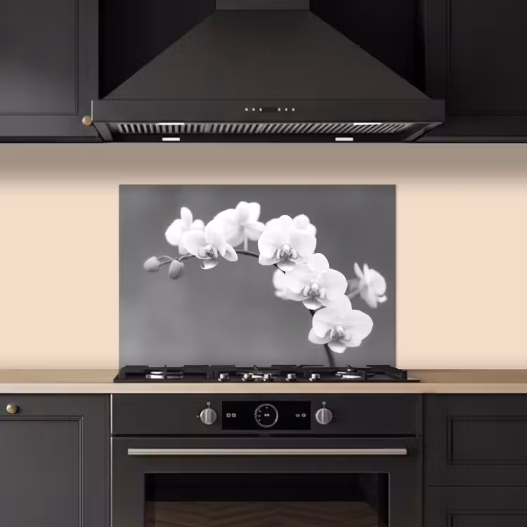 Spatscherm keuken - Monochrome Orchideeënpracht — 5