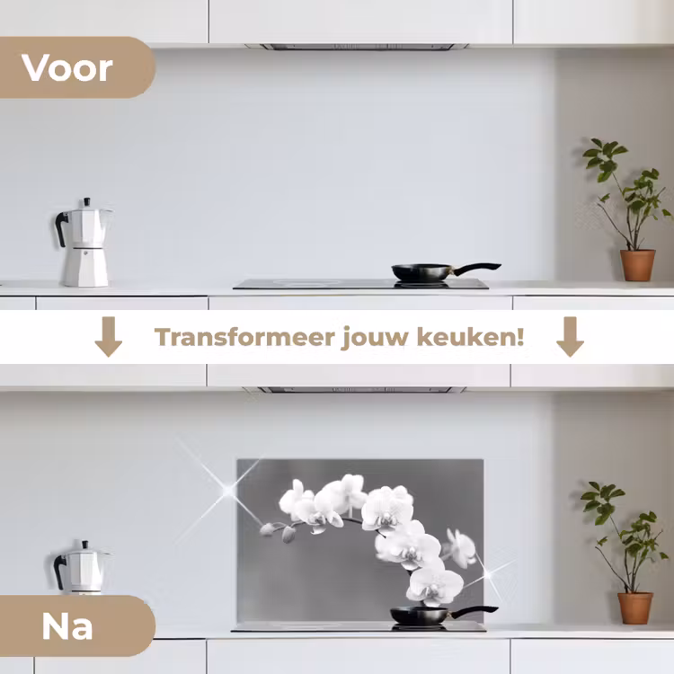 Spatscherm keuken - Monochrome Orchideeënpracht — 7