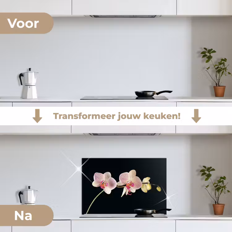 Spatscherm keuken - Gestreepte Orchideeën Elegantie — 7