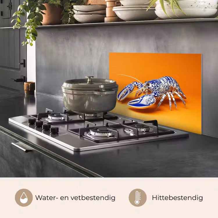 Spatscherm keuken - Kreeft - Delftsblauw - Schild - Stoer - Oranje — 2