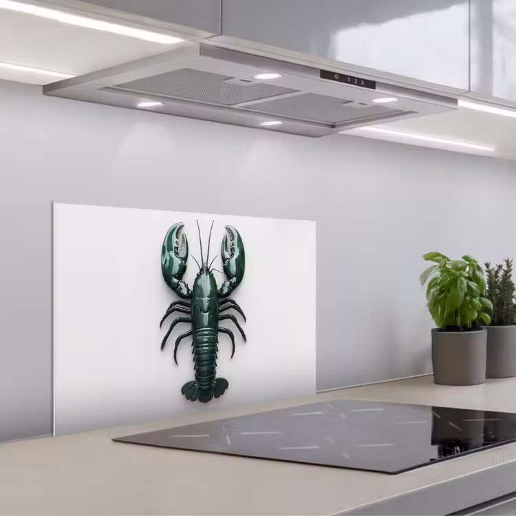 Spatscherm keuken - Kreeft - Glossier - Groen - Wit — 1