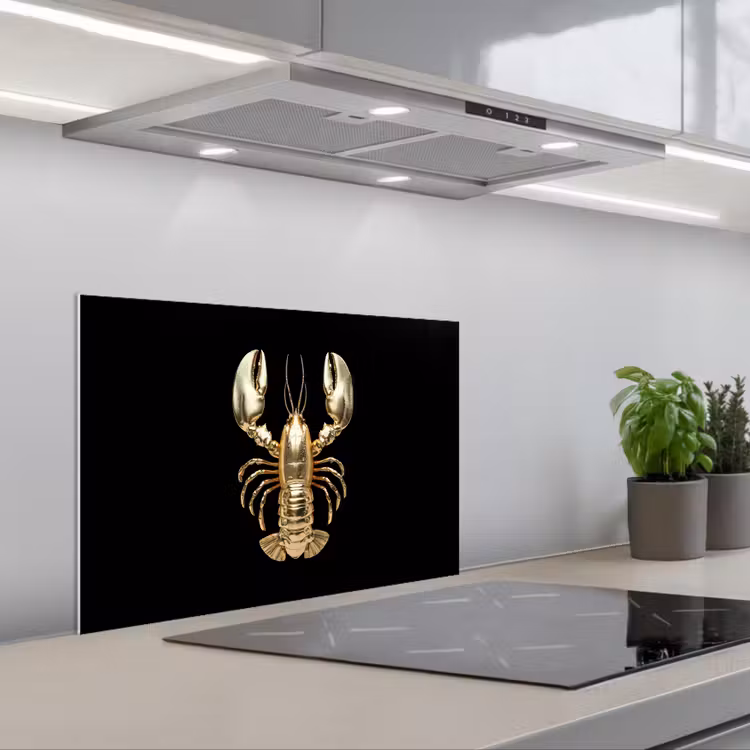 Spatscherm keuken - Kreeft - Goud - Textuur - Zwart — 1