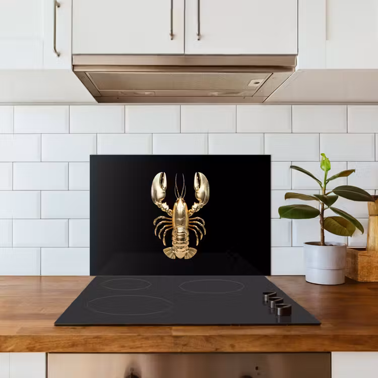 Spatscherm keuken - Kreeft - Goud - Textuur - Zwart — 3
