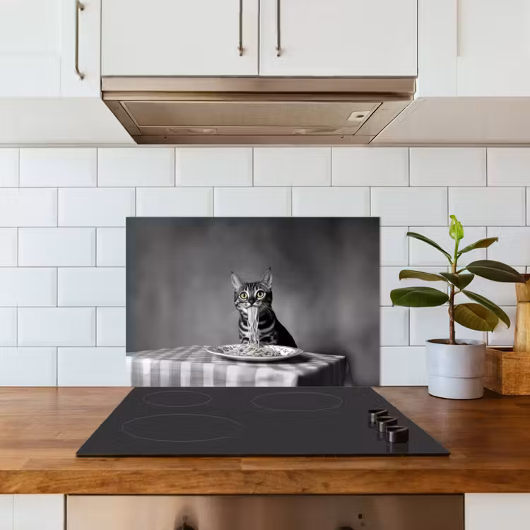 Spatscherm keuken - Bengaal - Kat - Tafelkleed - Zwart - Wit - Dier — 3