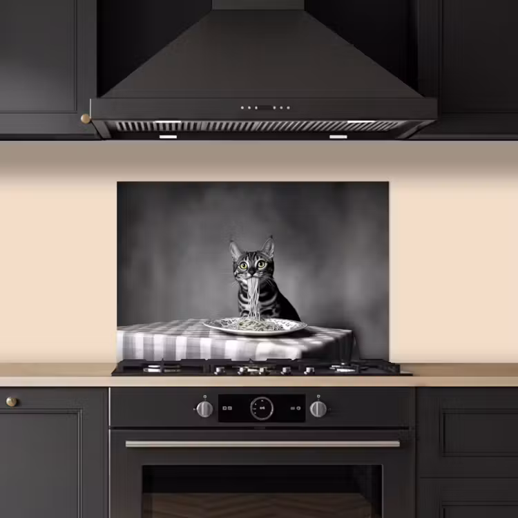 Spatscherm keuken - Bengaal - Kat - Tafelkleed - Zwart - Wit - Dier — 5