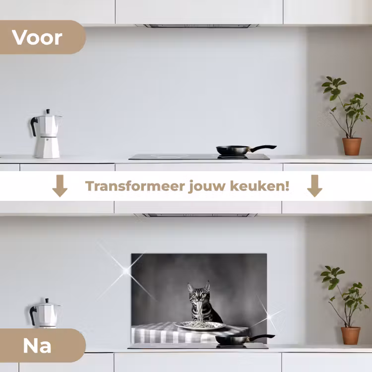 Spatscherm keuken - Bengaal - Kat - Tafelkleed - Zwart - Wit - Dier — 7