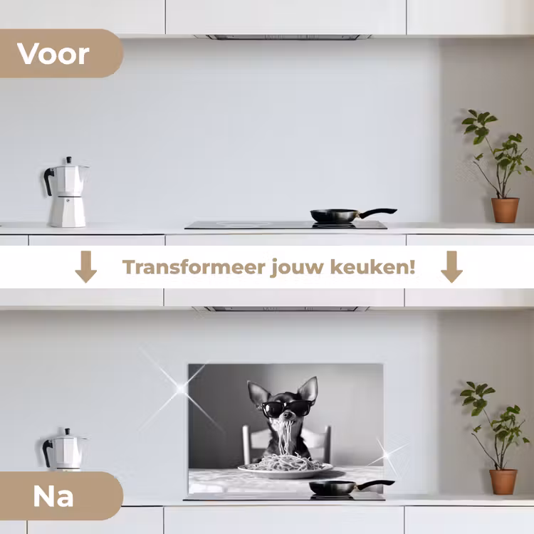 Spatscherm keuken - Chihuahua - Hond - Zonnebril - Humoristisch - Zwart - Wit - Spaghetti — 7