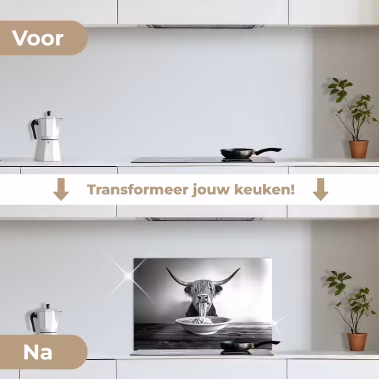 Spatscherm keuken - Schotse Hooglander - Spaghetti - Dieren - Zwart wit — 7