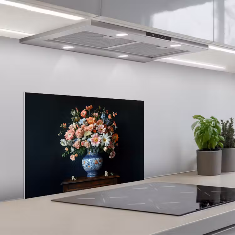 Spatscherm keuken - Hout - Vaas - Kleuren - Bloemen — 1
