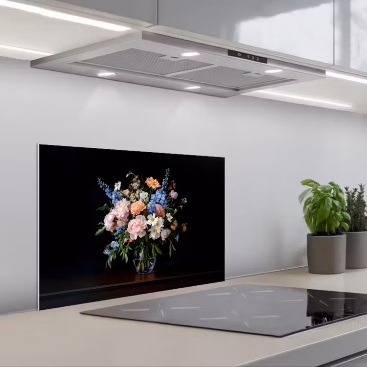 Spatscherm keuken - Pastel - Bloemen - Glazen - Vaas — 1