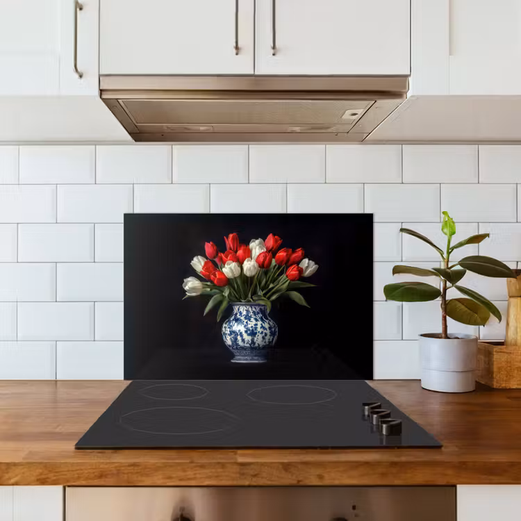 Spatscherm keuken - Rode - Bloemen - Tulpen - Vaas — 3