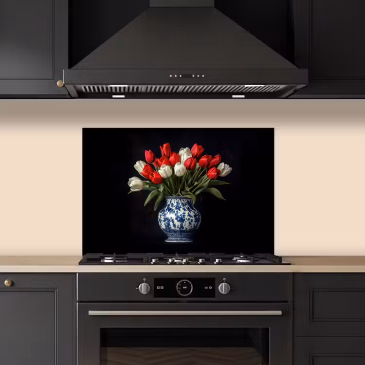Spatscherm keuken - Rode - Bloemen - Tulpen - Vaas — 5