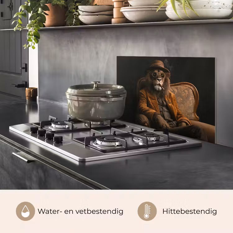 Spatscherm keuken - Bril - Leeuw - Bank - Hoed — 2