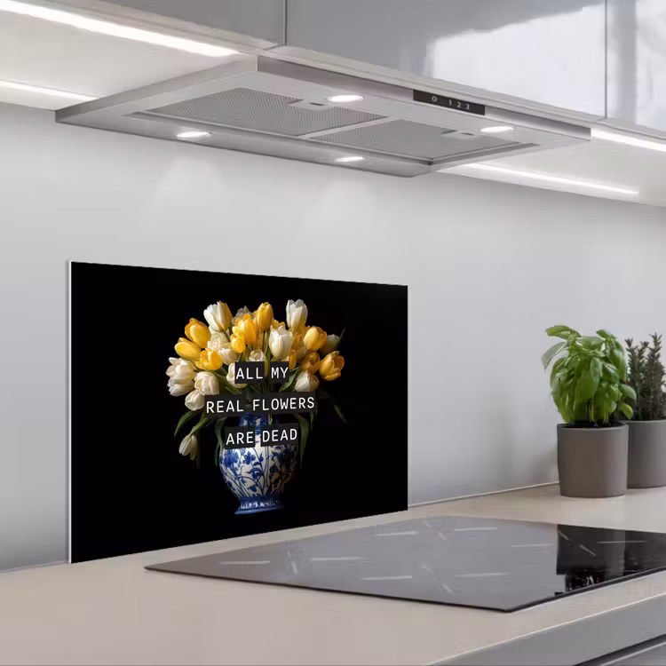 Spatscherm keuken - Quotes - Bloem - Tulp - Geel — 1