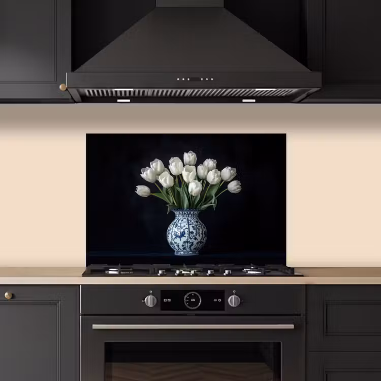 Spatscherm keuken - Wit - Bloemen - Tulpen - Vaas — 5