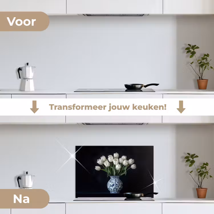 Spatscherm keuken - Wit - Bloemen - Tulpen - Vaas — 7