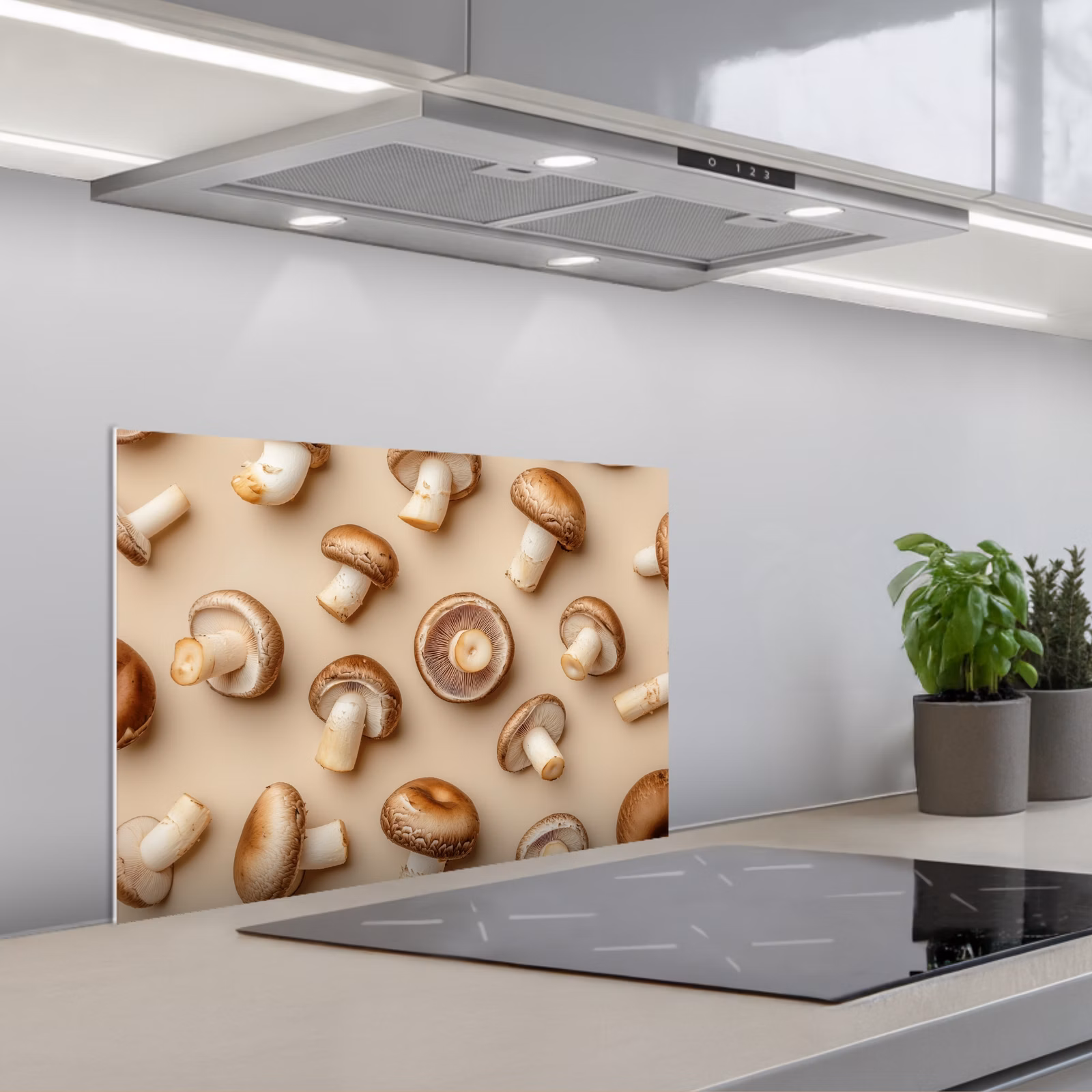 Spatscherm keuken - Kastanje Champignons - Beige — 1