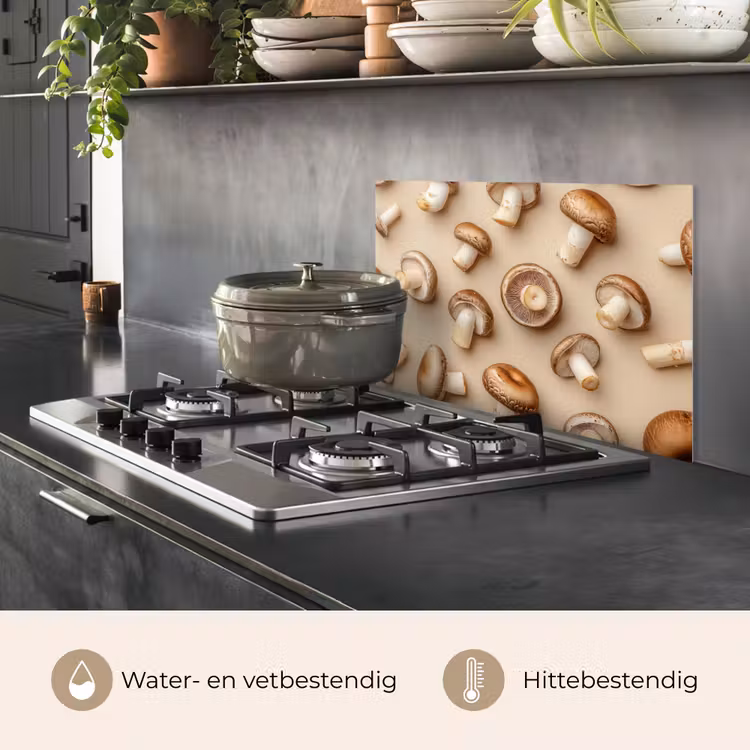 Spatscherm keuken - Kastanje Champignons - Beige — 2