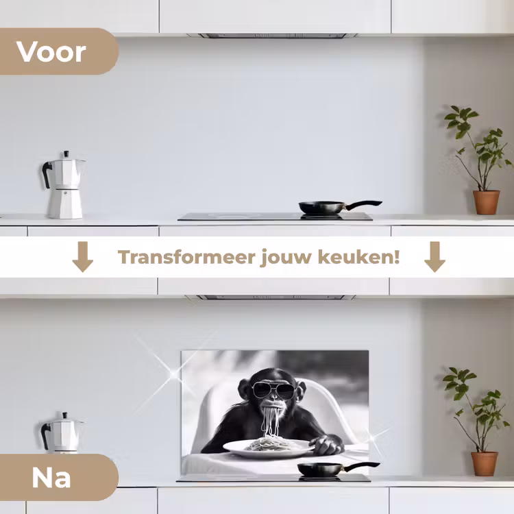 Spatscherm keuken - Aap - Spaghetti - Zonnebril - Zwart wit - Cool - Dier — 7