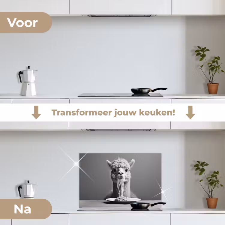 Spatscherm keuken - Alpaca - Pasta - Zwart - Wit - Grappig - Dieren — 7