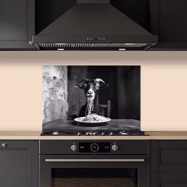 Spatscherm keuken - Geit - Bord - Spaghetti - Zwart Wit — 5