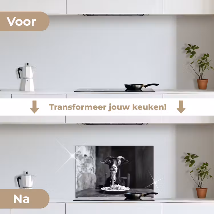 Spatscherm keuken - Geit - Bord - Spaghetti - Zwart Wit — 7