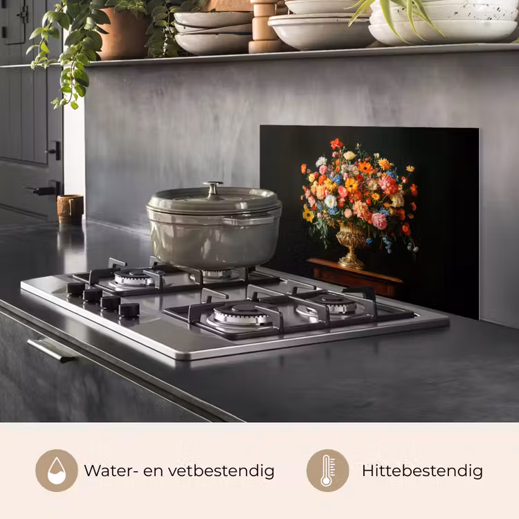 Spatscherm keuken - Goud - Bloemen - Kleuren - Vaas — 2