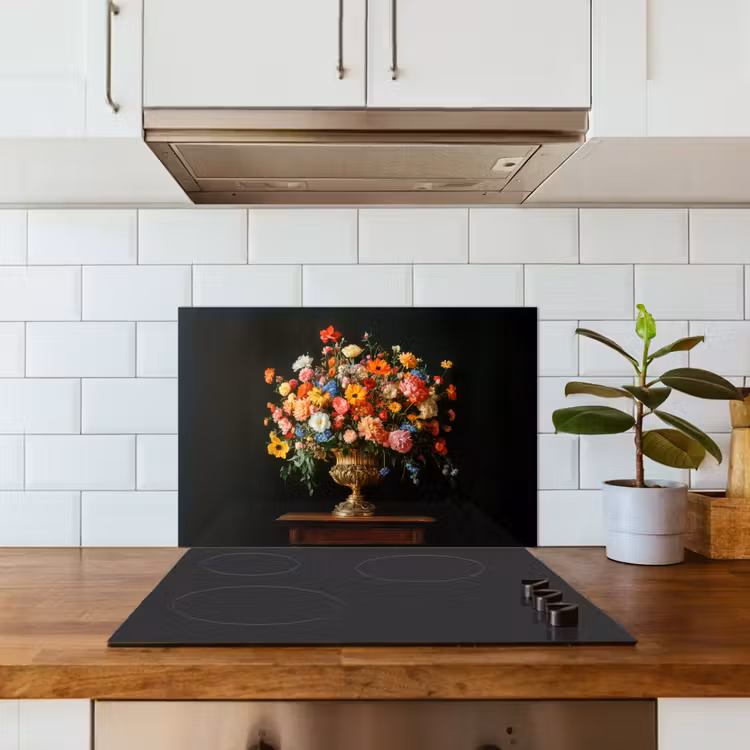 Spatscherm keuken - Goud - Bloemen - Kleuren - Vaas — 3