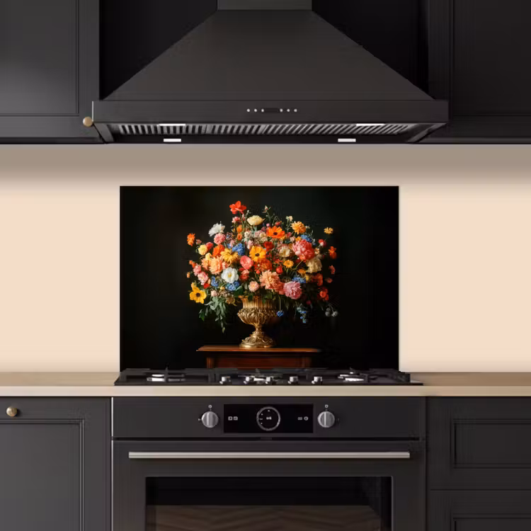 Spatscherm keuken - Goud - Bloemen - Kleuren - Vaas — 5