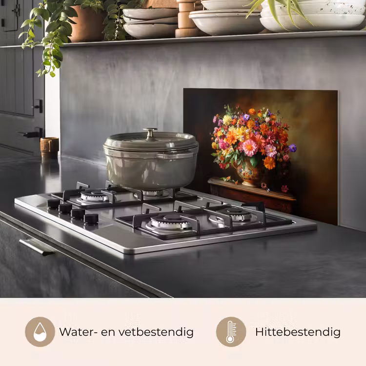 Spatscherm keuken - Kleuren - Boeket - Vaas - Hout — 2