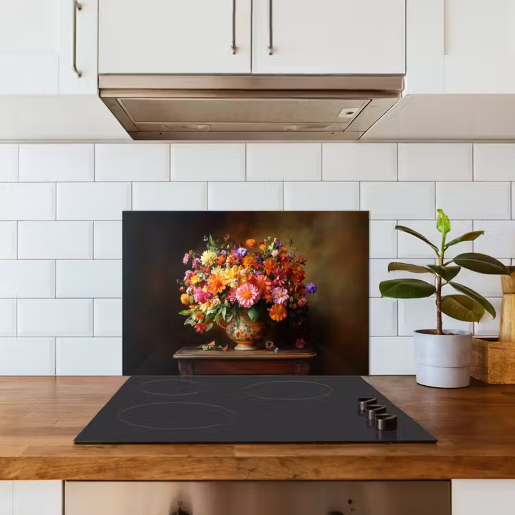 Spatscherm keuken - Kleuren - Boeket - Vaas - Hout — 3