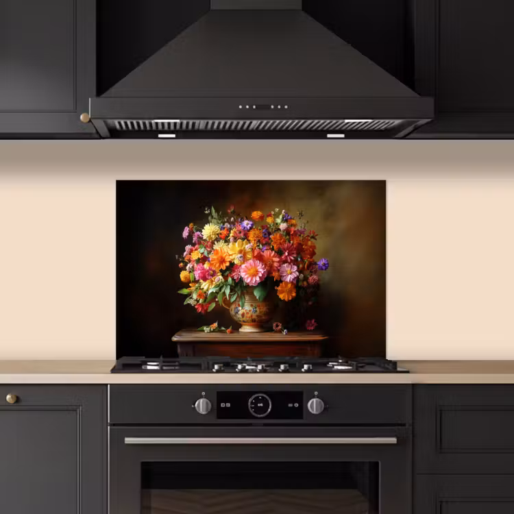 Spatscherm keuken - Kleuren - Boeket - Vaas - Hout — 5