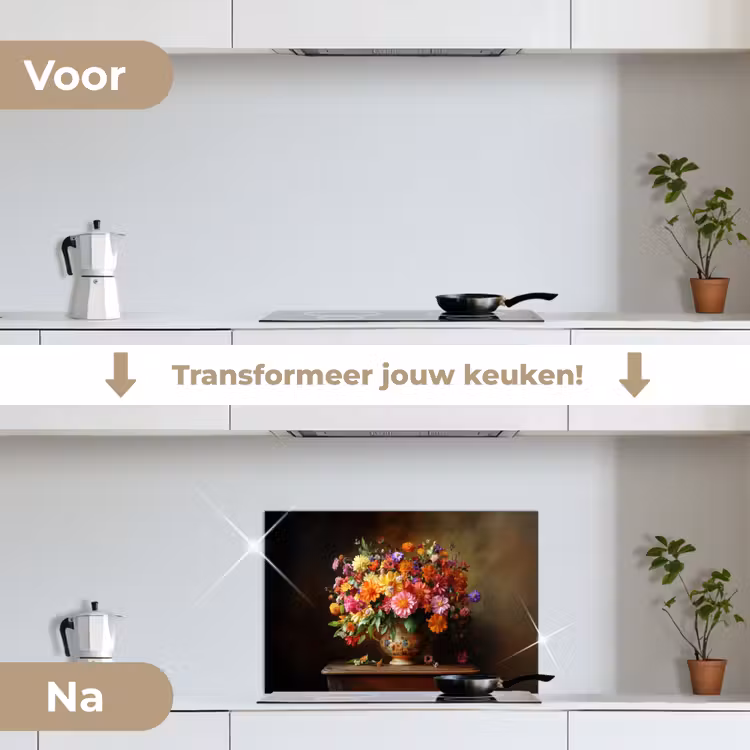 Spatscherm keuken - Kleuren - Boeket - Vaas - Hout — 7