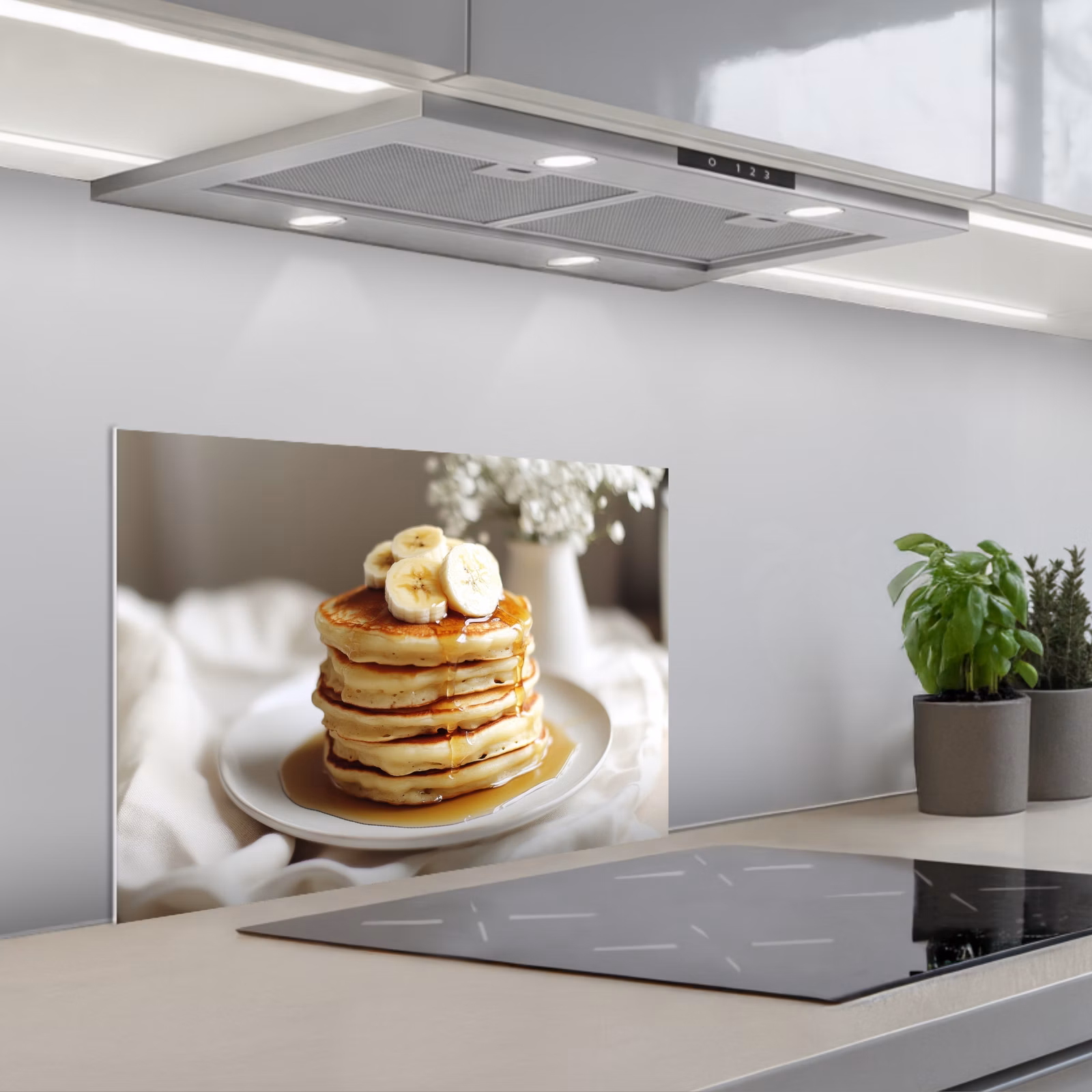 Spatscherm keuken - Pannenkoeken - Banaan - Siroop - Wit - Beige — 1