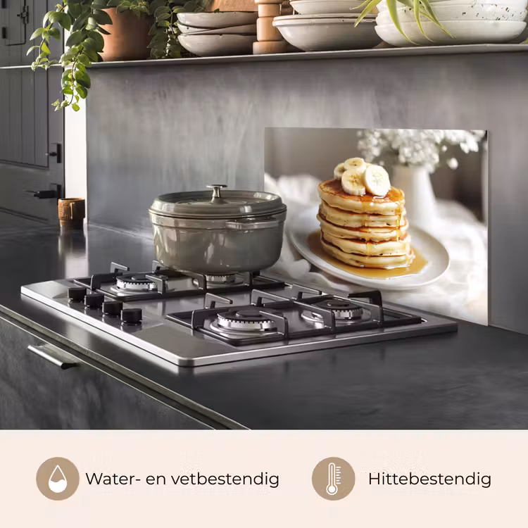 Spatscherm keuken - Pannenkoeken - Banaan - Siroop - Wit - Beige — 2