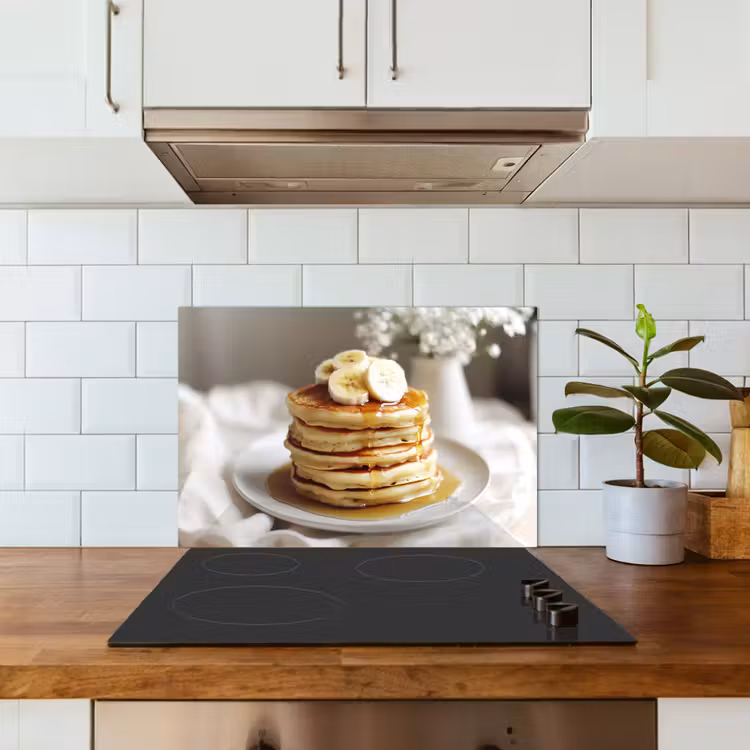 Spatscherm keuken - Pannenkoeken - Banaan - Siroop - Wit - Beige — 3