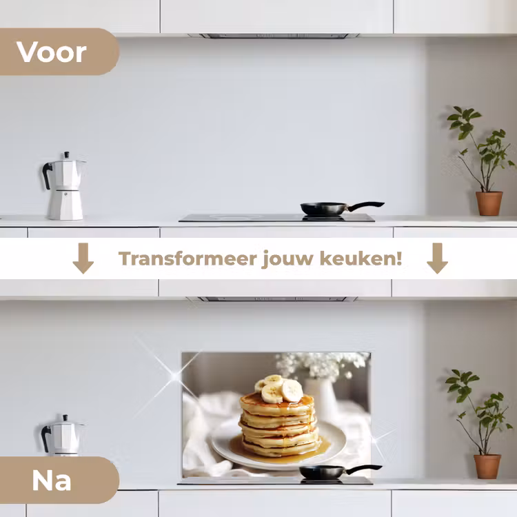 Spatscherm keuken - Pannenkoeken - Banaan - Siroop - Wit - Beige — 7