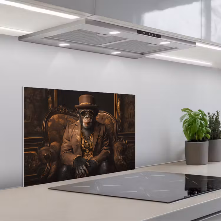 Spatscherm keuken - Chimpansee - Stoel - Pak - Bruin — 1