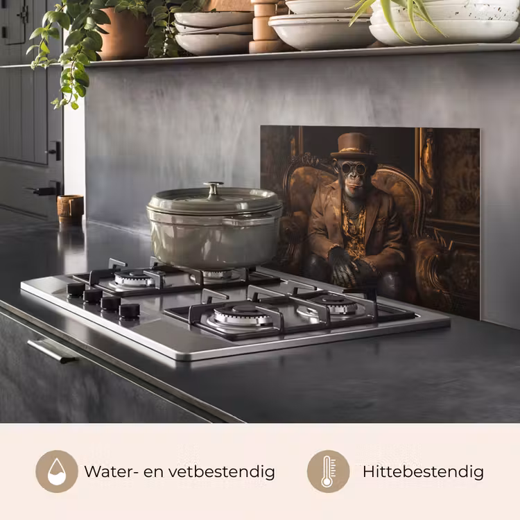 Spatscherm keuken - Chimpansee - Stoel - Pak - Bruin — 2
