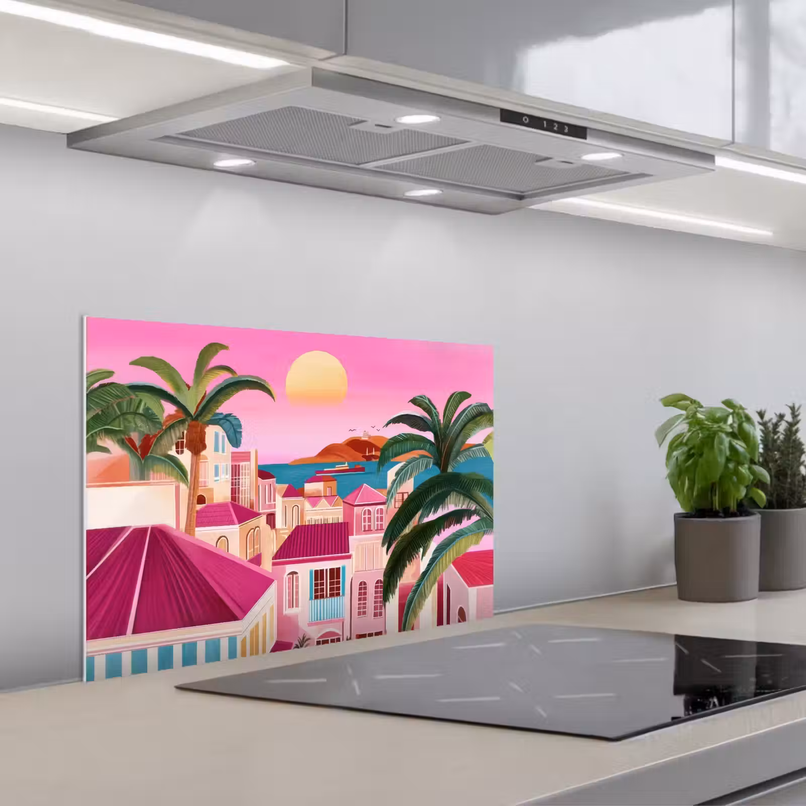 Spatscherm keuken - Stad - Roze - Palmbomen — 1