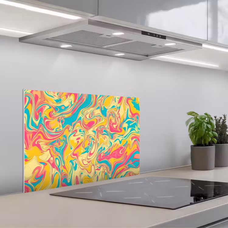 Spatscherm keuken - Geel - Roze - Blauw - Retro — 1