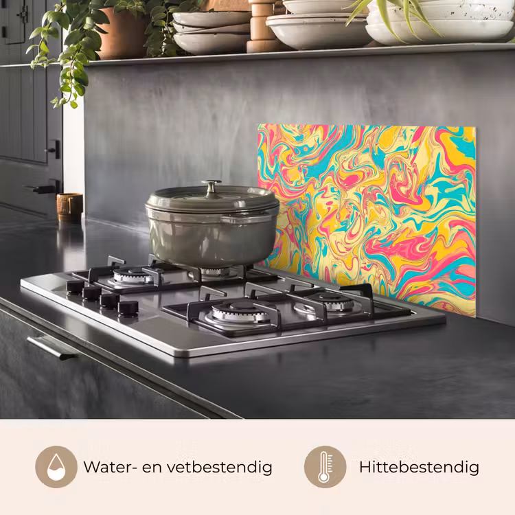 Spatscherm keuken - Geel - Roze - Blauw - Retro — 2