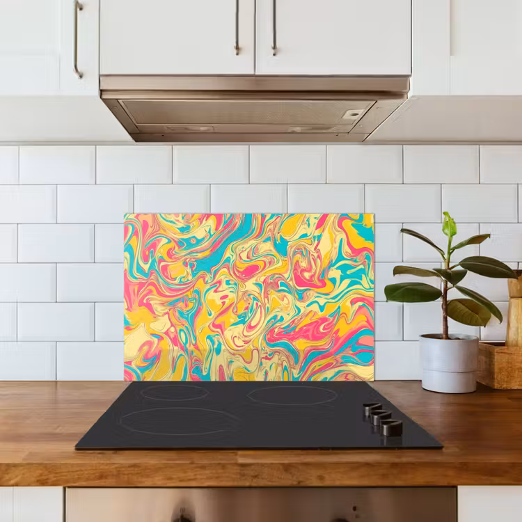 Spatscherm keuken - Geel - Roze - Blauw - Retro — 3