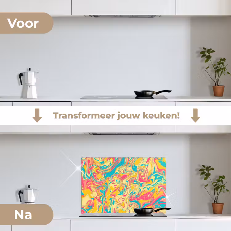 Spatscherm keuken - Geel - Roze - Blauw - Retro — 7