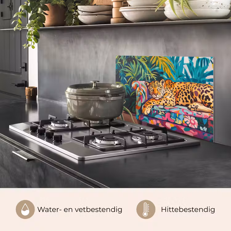 Spatscherm keuken - Luipaard - Kleurrijk - Tropisch — 2