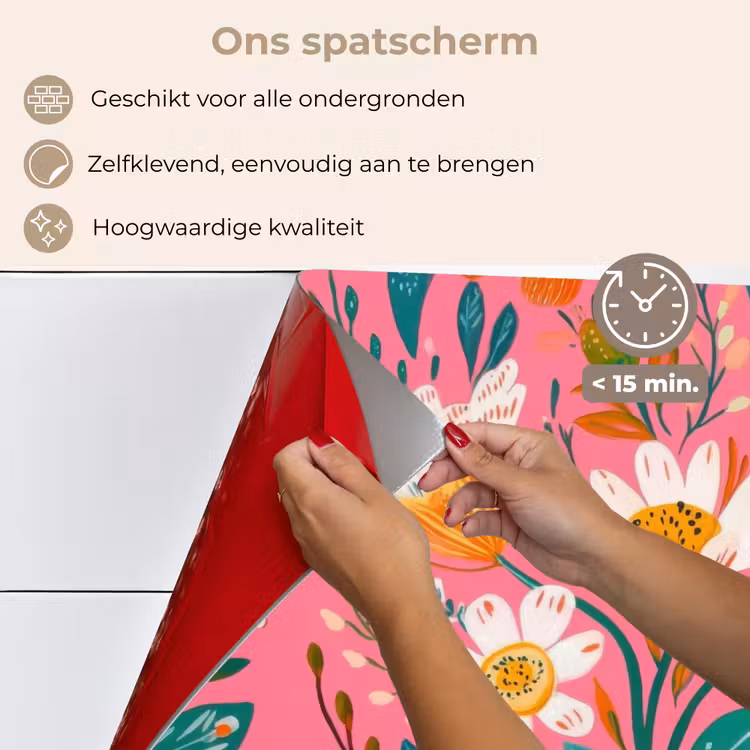 Spatscherm keuken - Roze - Bloemen - Wit - Oranje — 4