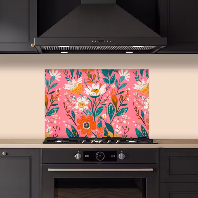 Spatscherm keuken - Roze - Bloemen - Wit - Oranje — 5