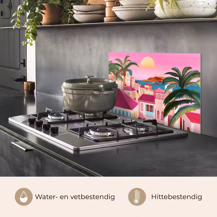 Spatscherm keuken - Stad - Roze - Palmbomen — 2