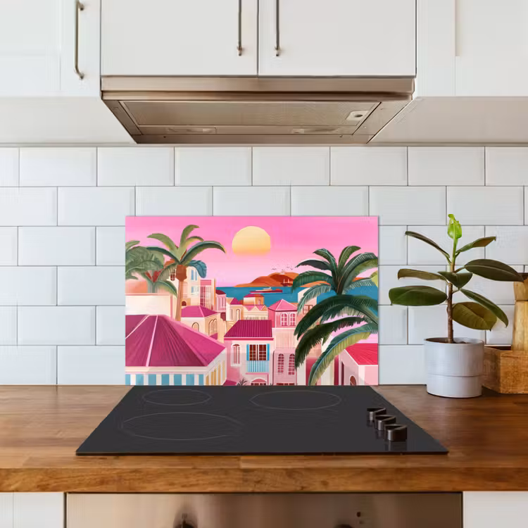 Spatscherm keuken - Stad - Roze - Palmbomen — 3