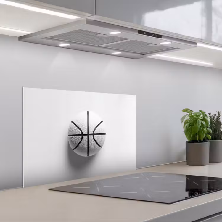 Spatscherm keuken - Basketbal - Wit - Schaduw - Lijnen — 1